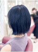 10代20代30代大人かわいい切りっぱなしブルーブラックボブ