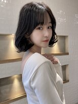 韓国ボブタッセルカット大人ガーリーワンカールボブ黒髪ボブ