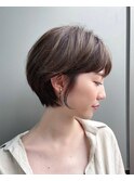 大人可愛いまるみショート 前髪あり グレーベージュ