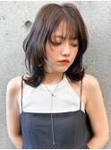 1ぱっつん前髪流し前髪鎖骨ミディアムボブ耳かけボブパーマ小顔