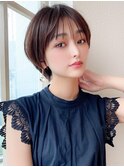 耳かけショートボブ/30代/40代/50代/チェリーブラウン