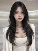 ワンホンレイヤー×ダークブルー[デジタルパーマ/ボブ/韓国]