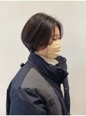 センターパート × 丸みショート