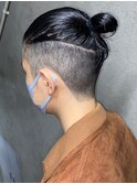 889外国人風カラーマンバンヘアツーブロック刈り上げボブルフ