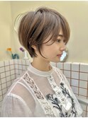 大人可愛い丸みショートボブ/脱白髪染めハイライト/髪質改善