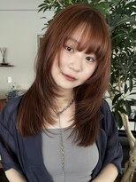 ロングレイヤー　レイヤーカット　暖色カラーブリーチなしカラー
