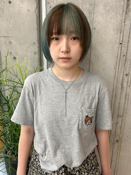 オムズポカ 栄矢場町店(OM's poka) ブロックカラー/デザインカラー/ボブ/ミントカラー