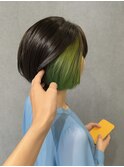 丸みボブ&インナーグリーン