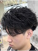 渋谷フェザーパーマメンズマッシュウルフセンターパート