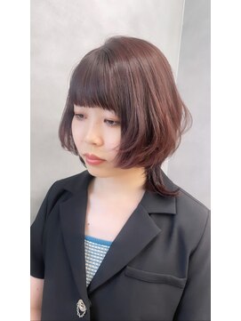 ファイブバイジエクト 堀江(FIVE by The Ect) ウルフカット　ピンクブラウン　重め前髪　ウルフヘア