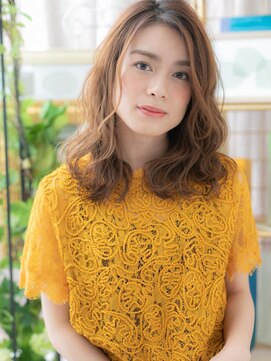 カバーヘア ブリス 上尾西口店(COVER HAIR bliss) 暖色系カラーくせ毛風大人巻きエアリーミディh3上尾20代30代40代