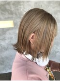 明るめナチュラルベージュ外はねボブ#透明感カラー/髪質改善