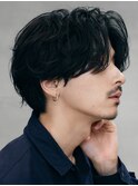 フェザーパーマニュアンスパーマヘアセンターパート毛流れメンズ