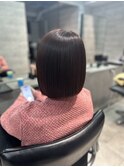 しっかり艶!可愛いピンクブラウンミニボブ
