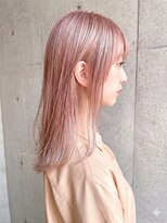 ピークス 千葉店(Peaks)&nbsp;ミルクティーピンクベージュ/レイヤーボブ/韓国巻き顔周りカット