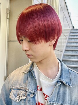 キラ 原宿(KILLA) ダブルカラーメンズヘアセンターパートスパイラルパーマレッド