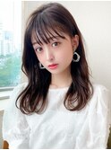 シャギーレイヤーロング韓国ワンホンヘアシースルーぱっつん前髪