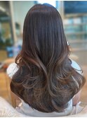 ロングレイヤーカットハッシュカットココアブラウン