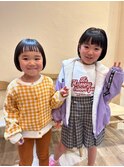 キッズカット　姉妹おそろい　ツヤ髪　ショートボブ　カワイイ