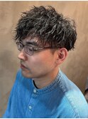 ツイストスパイラルパーマ ツーブロック ビジネスヘア