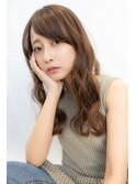 大人かわいい前髪セシルカットココアブラウンフリンジウェーブ