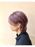 ホワイト&ピンクセンターパートウルフ