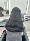 ブルーブラック暗髪ブリーチなしダブルカラー透明感カラー