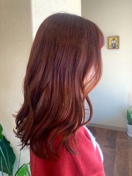 プリモ ココ 鍋島店(Primo coco.) ピンクブラウンカラー チェリーレッド 顔周りカット 20代 30代