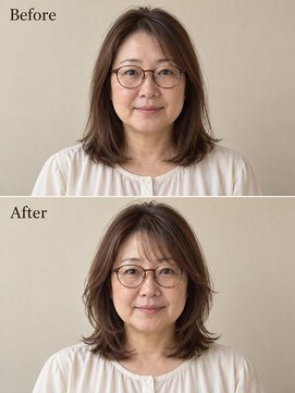 aptas 青山/表参道 白髪染め/白髪ぼかしハイライト/ボリュームアップエクステ 40代の大人ミディアム｜表参道・青山