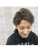 ハーフアップバングパーマハイライト