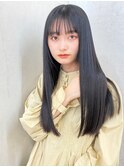 大阪京橋/髪質改善/地毛風アッシュブラック×ぱっつん前髪ロング