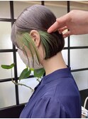イヤリングカラー　グリーン　キャラメルベージュ　ボブ　表参道