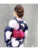 大人あみこみアップヘアアレンジ　浴衣着付けヘアセット