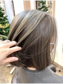 黒髪/グレーベージュ/レイヤーロング/前髪パーマ /中村郁未