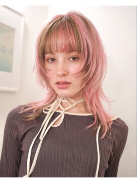 レコ 渋谷(LECO) シャギーウルフレイヤーカットローライトピンクデザインカラー