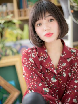 カバーヘア ブリス 志木南口駅前店(COVER HAIR bliss) 黒髪オリーブグレージュ切りっぱなしミニボブh3志木20代30代40代