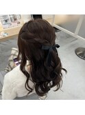 編み込みハーフアップ