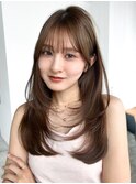 顔周りレイヤーロングフェイスフレーミング前髪カット_F31065