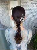 編み下ろし　タイトヘア　結婚式ヘアセット　パーティ