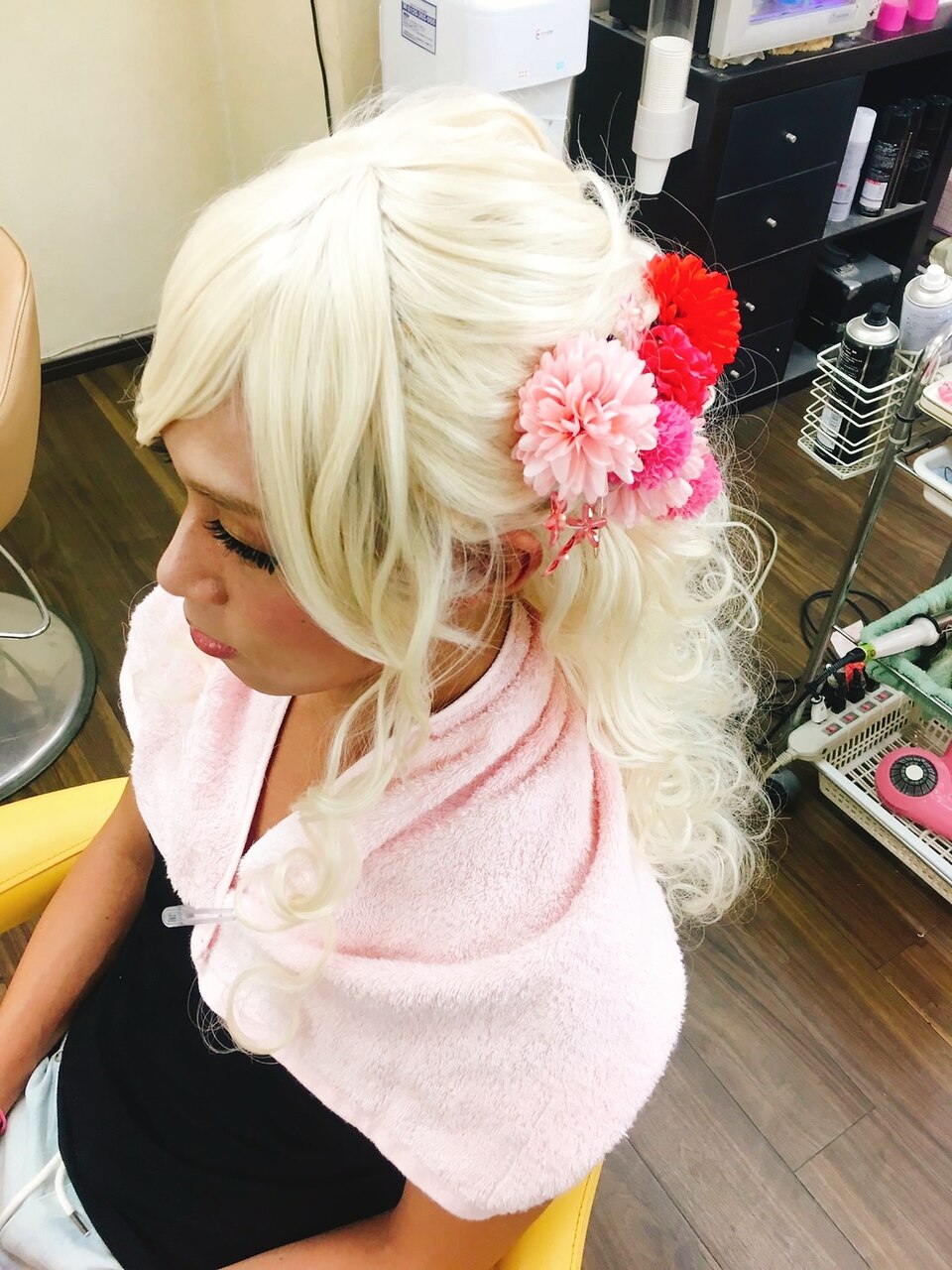 ゆあ】アップウィッグ 人毛 金髪ロング ゆあ様専用】アップウィッグ 人