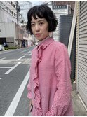 黒髪オン眉ボブのパーマが素敵なお客様様　クロカワケンタ