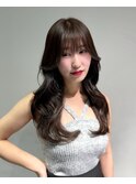 エアリーロング王道モテヘア韓国ヘアシースルーバング艶ベージュ