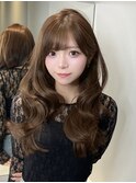 韓国ヘア 顔まわりカット くびれヘア ショコラベージュ 小顔ヘア