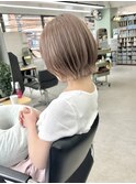 タッセルボブミルクティーピンクベージュ顔まわりカット