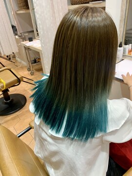 アズールサン 草加西口店(azule-sun) デザインカラー,裾カラー,エメラルドグリーン【草加】