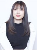 ロングレイヤーぱっつん前髪あり10代30代黒髪アッシュグレーKM