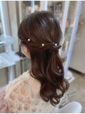 結婚式 二次会 お呼ばれ ハーフアップ×パールピン