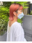 暖色系カラー_オレンジカラー_ぶつ切りボブ_眉上バング_オン眉1