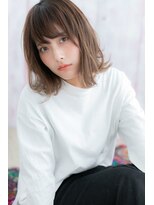 ミック 日暮里店(miq)&nbsp;斜めバングくせ毛風カールグラデーションカラーミディb1