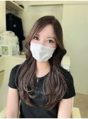 黒髪/グレーベージュ/レイヤーロング/前髪パーマ[鹿児島中央駅]